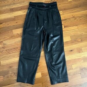 Vintage Gucci Women’s High Rise 70s Pleated Straight Leg Leather Pants Size 44